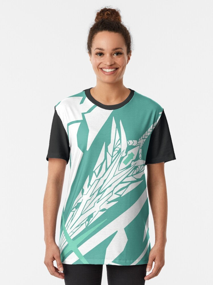 A graphic t-shirt featuring the Third Aegis Sword from the Xenoblade Chronicles 2 video game. - Women