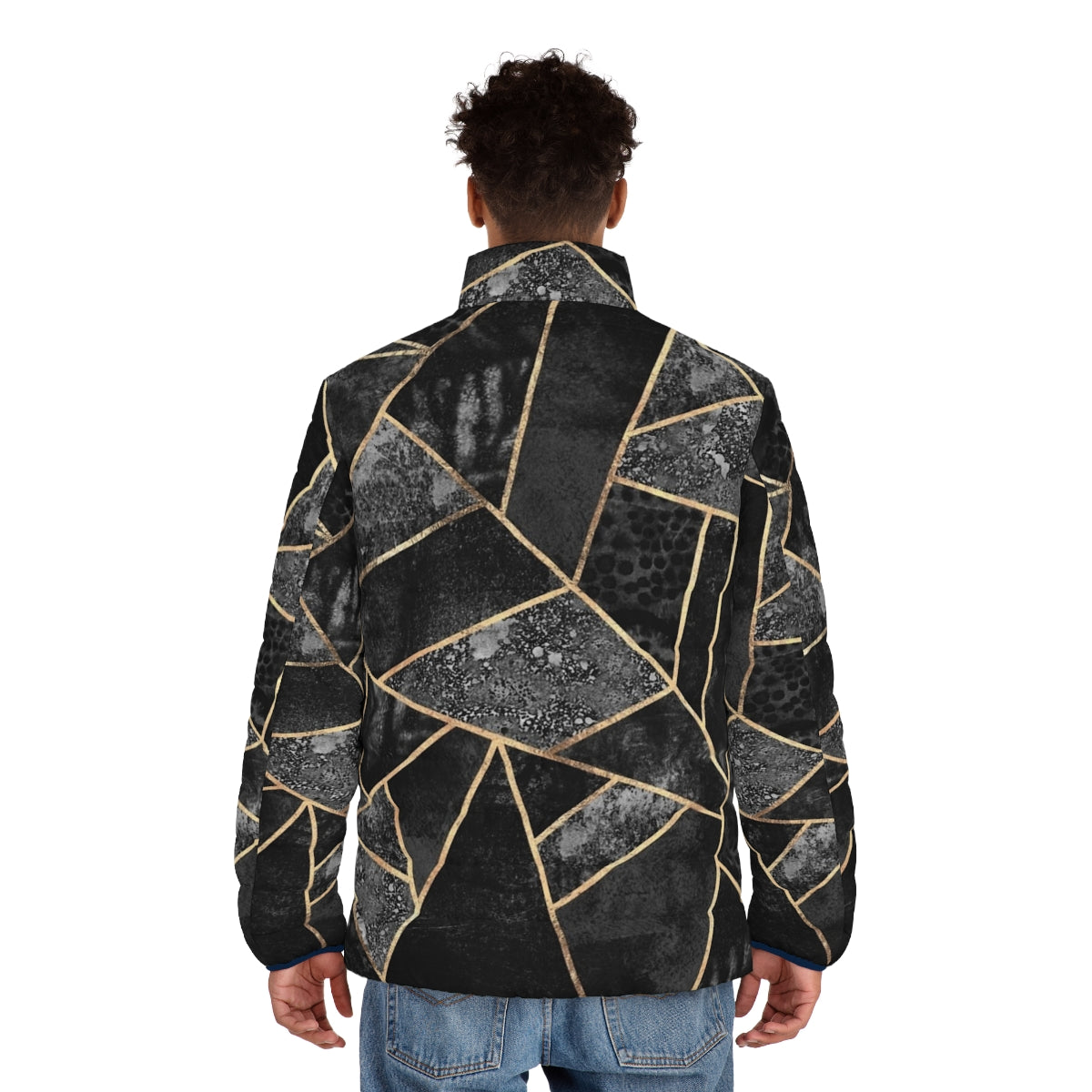 Black Stone 2 Geometric Puffer Jacket with Abstract Pattern - men back