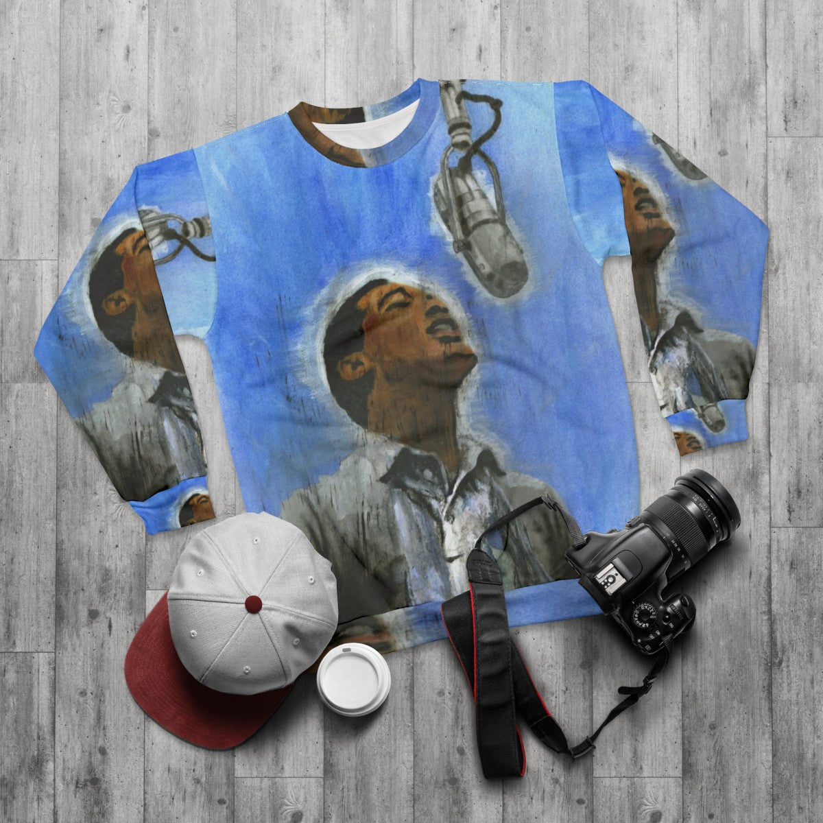 Vintage Sam Cooke Soul Music Portrait Sweatshirt - flat lay