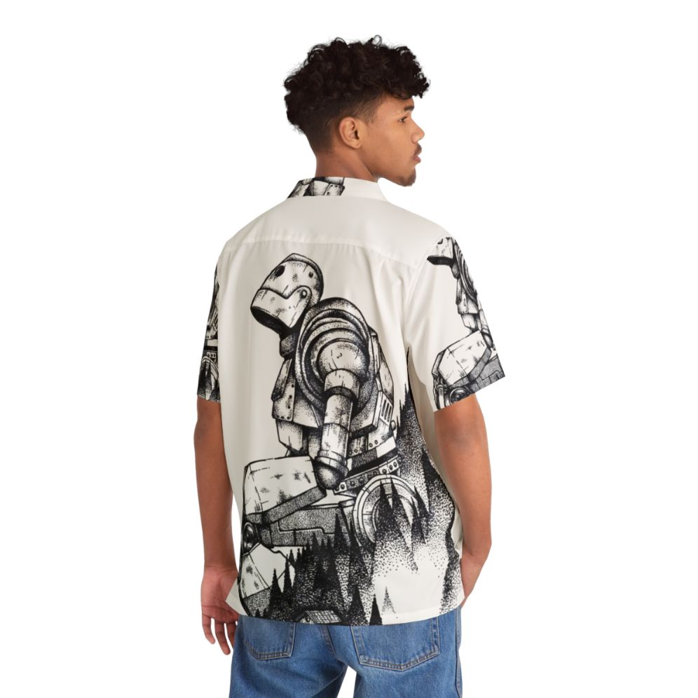 Iron Giant Hawaiian Shirt with Pointillism Design and Nature Imagery - People Back