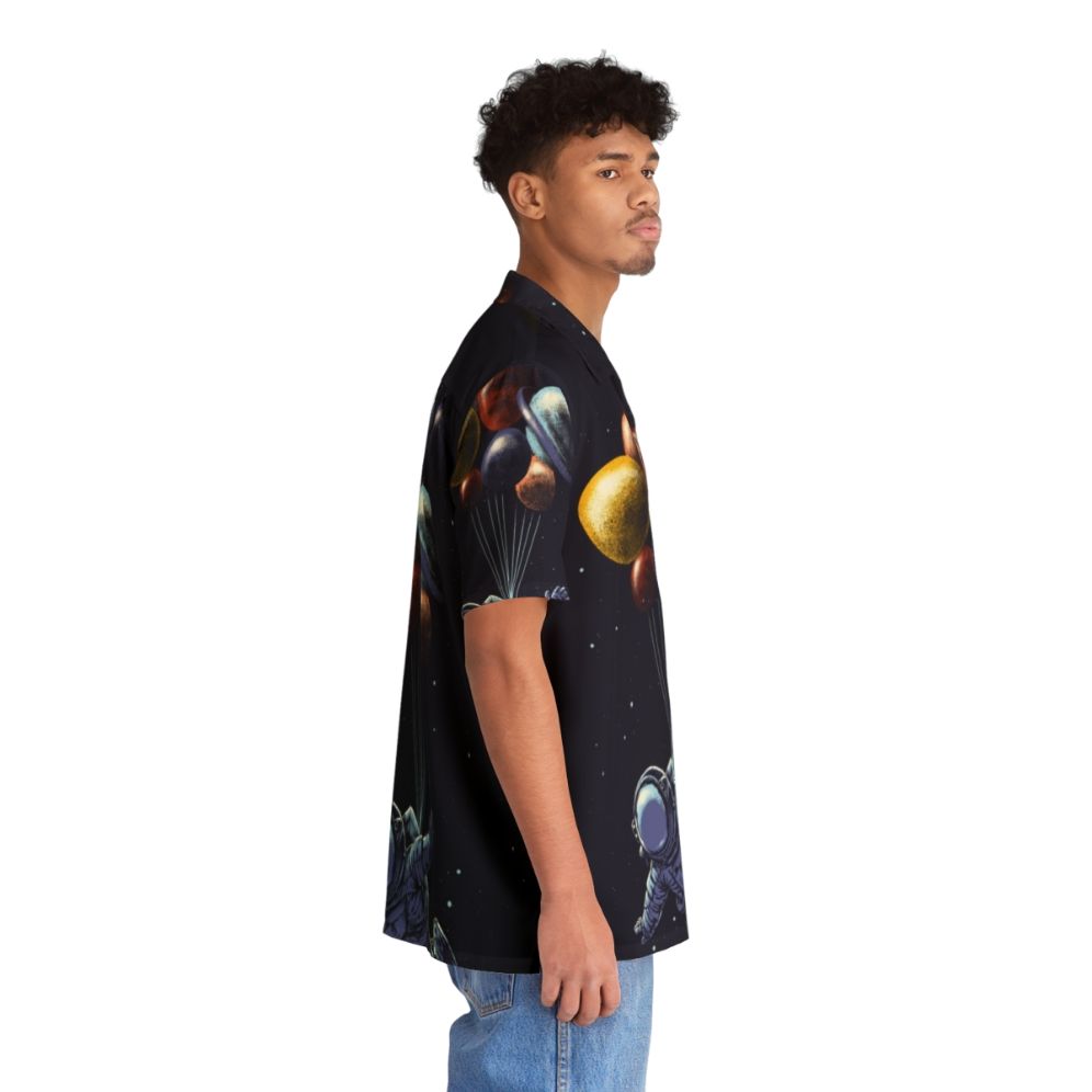 Space themed Hawaiian shirt with abstract galaxy and cosmic imagery - People Pight