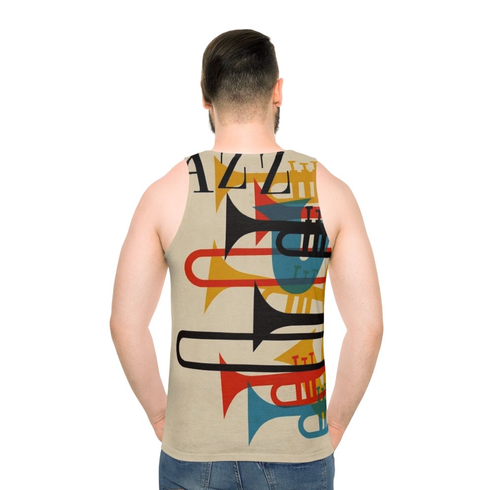 Jazz Unisex Tank Top with Saxophone and Trumpet Graphic - men back