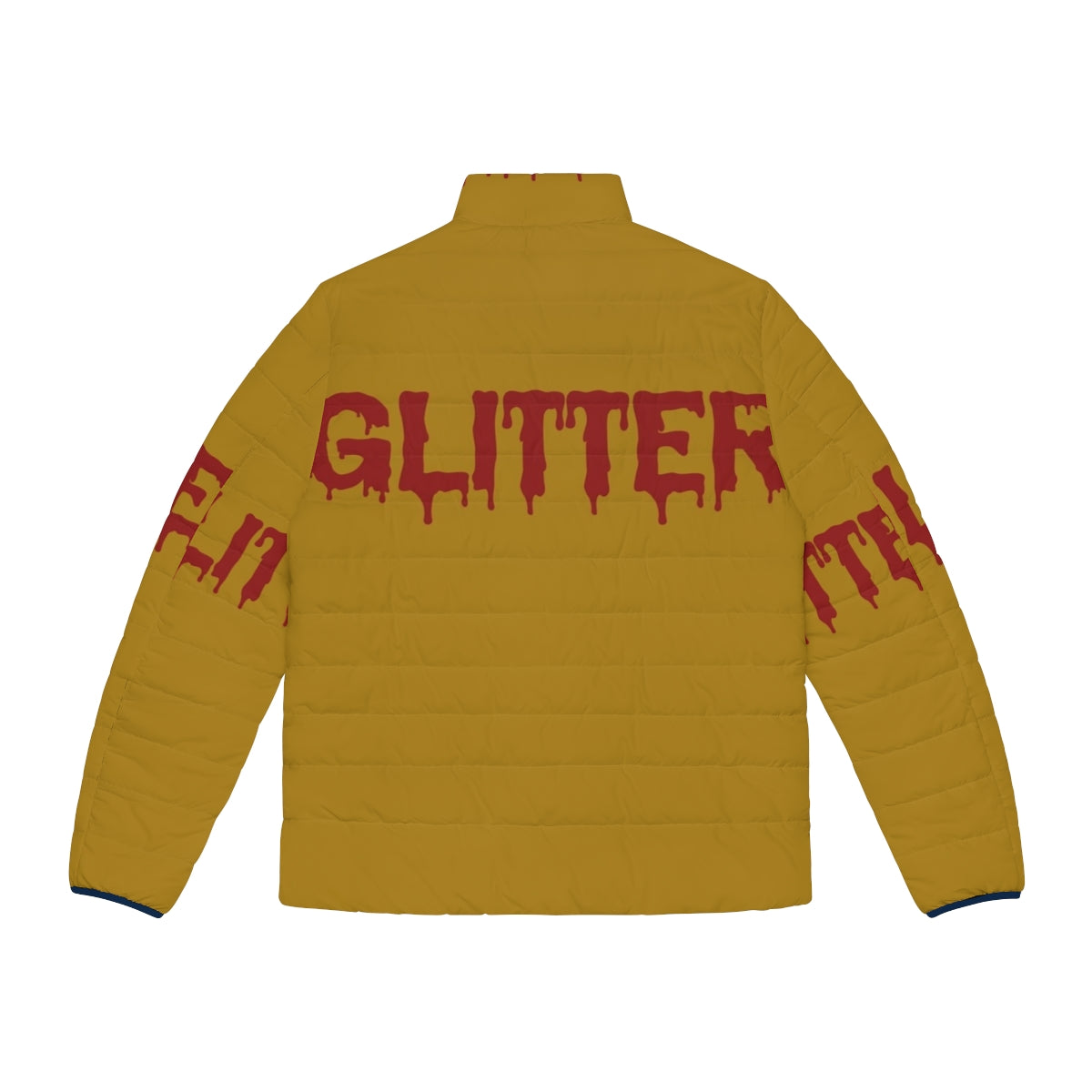 Glitter in Blood Typography Gothic Puffer Jacket with Bloody Splatter Design - Back