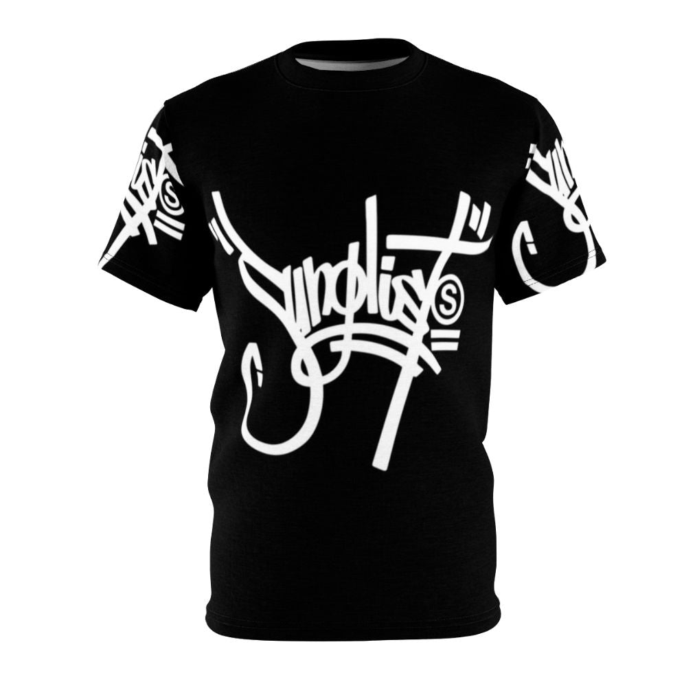 Urban jungle beats AOP t-shirt with a white script design