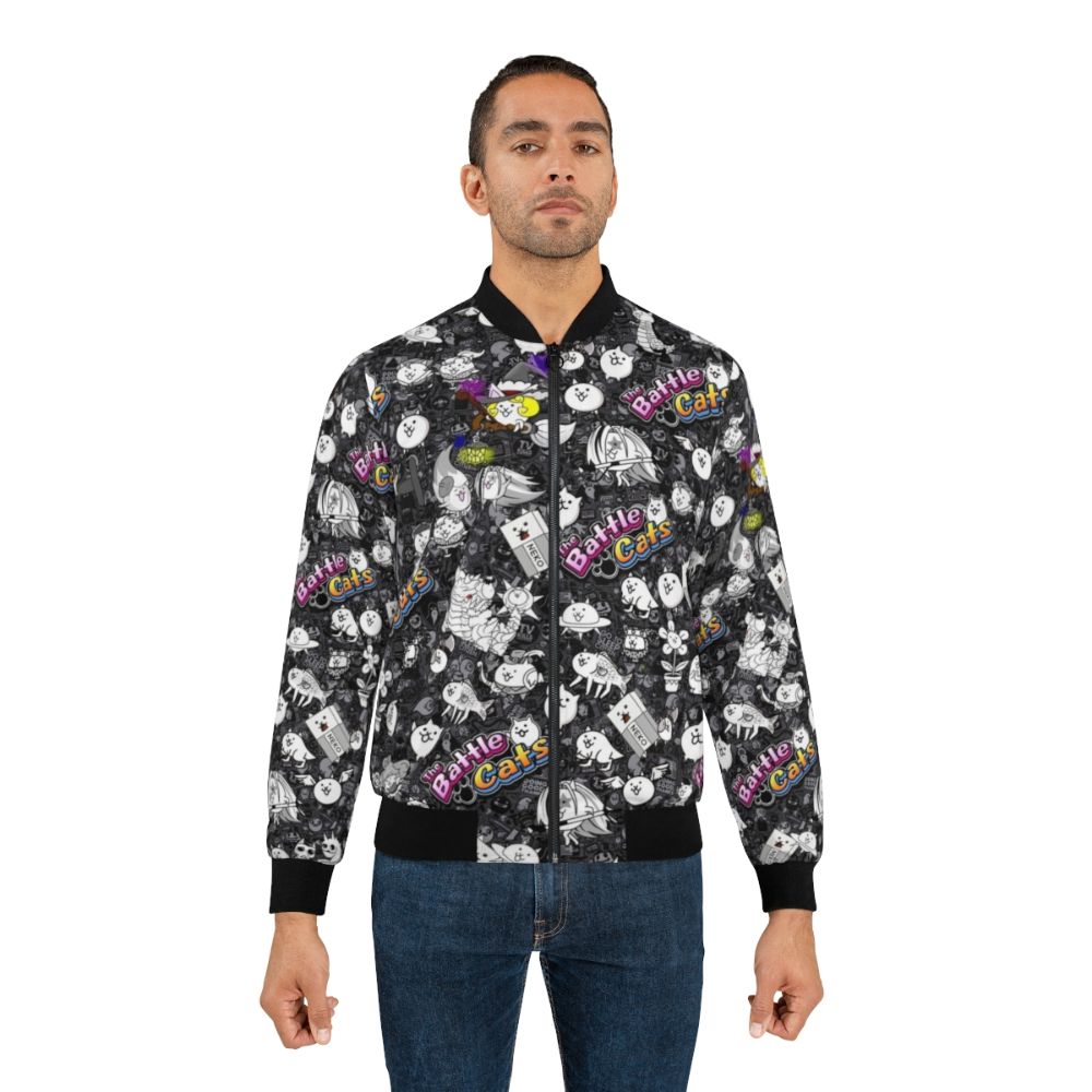 Battle Cats Cute Bomber Jacket with Adorable Cat Design - Lifestyle