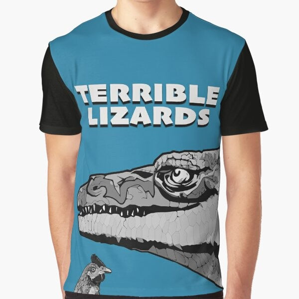 Terrible Lizards Graphic T-Shirt featuring a dinosaur, megalosaurus, and other prehistoric creatures