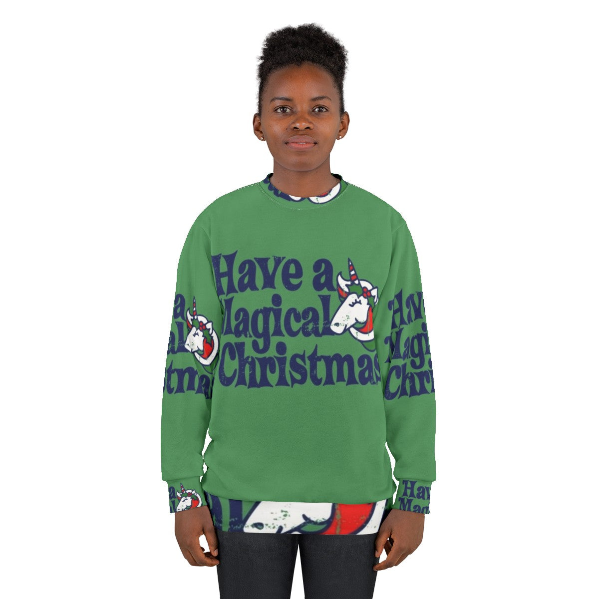 Have a Magical Christmas' unicorn design on a cozy sweatshirt - women