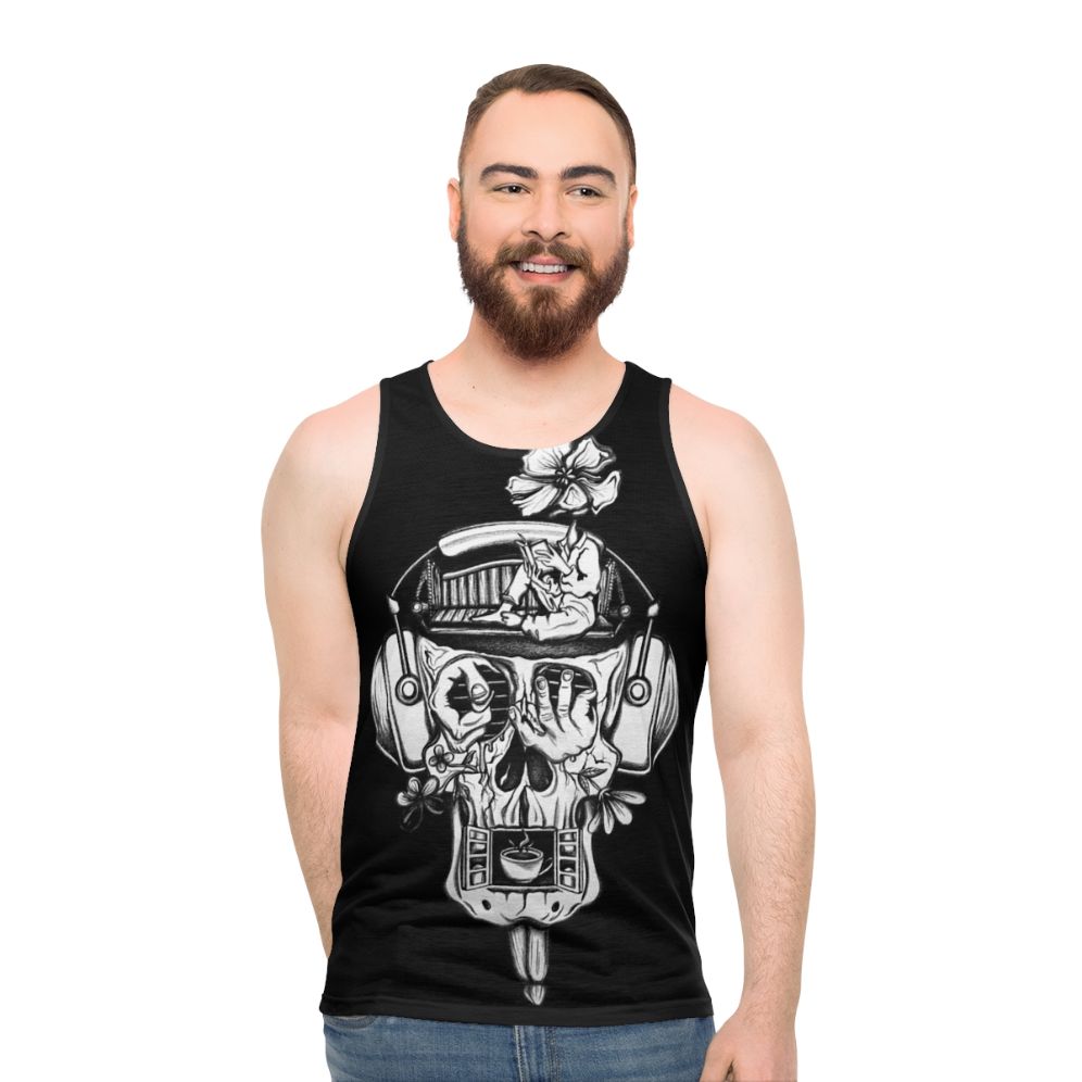 Unisex tank top featuring surrealist "Music of the Mind" design - men