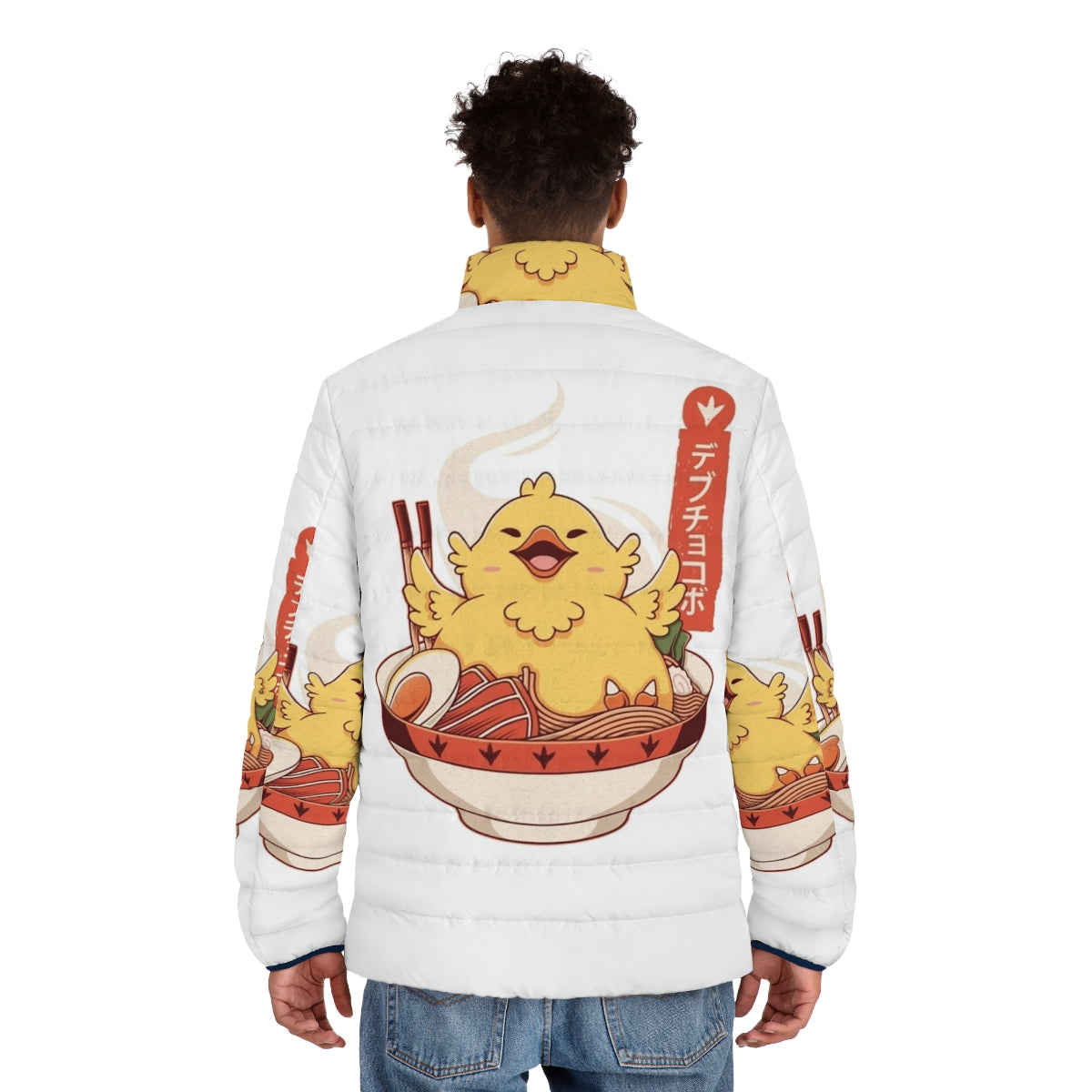 A puffer jacket featuring the iconic Fat Chocobo from Final Fantasy VII - men back