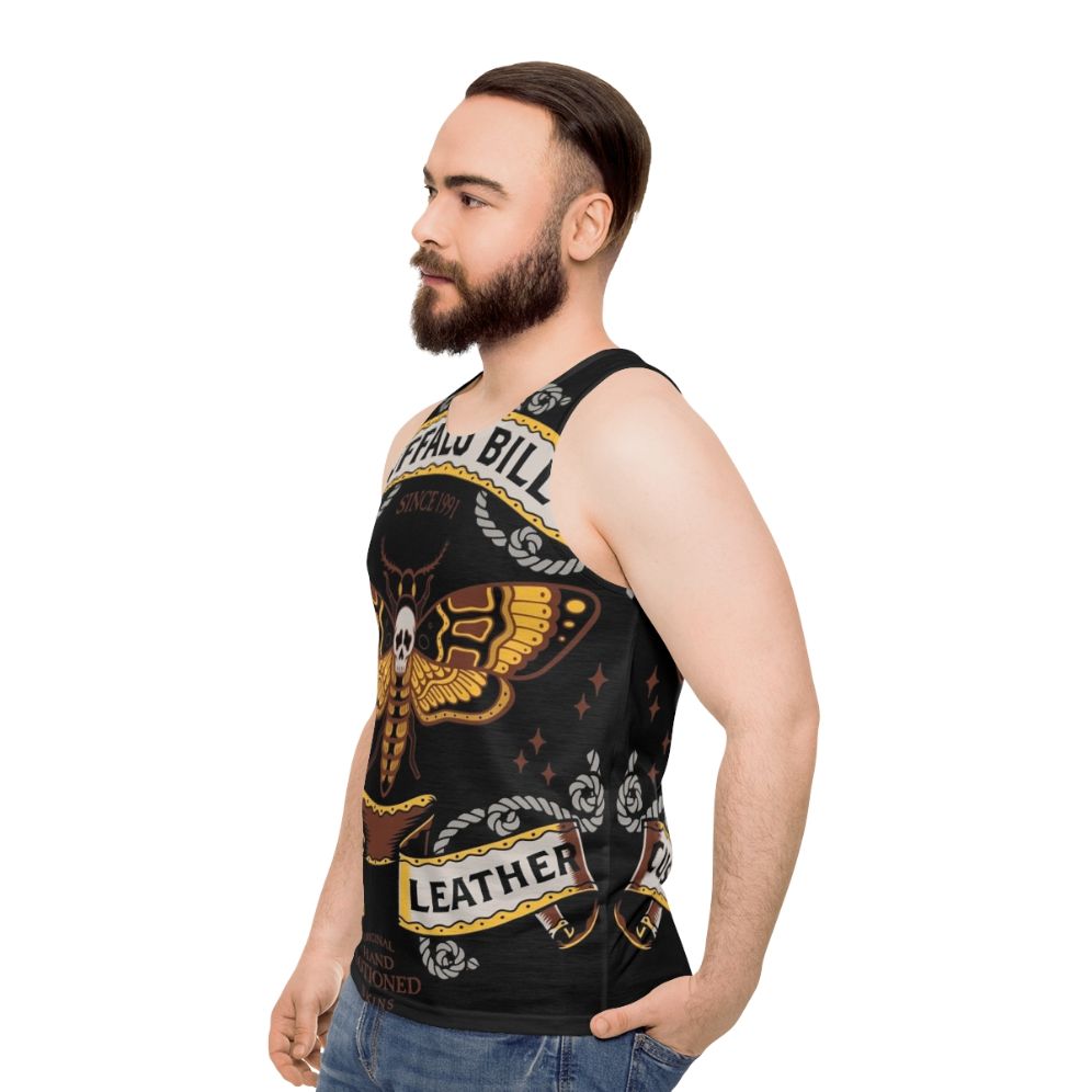 Buffalo Bill Leather Tank Top with Gothic Moth Pattern - men side