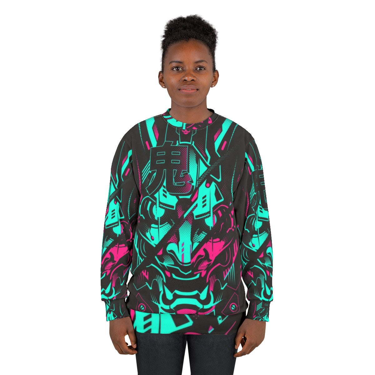 Oni Glitch Neon Cyberpunk Sweatshirt - women