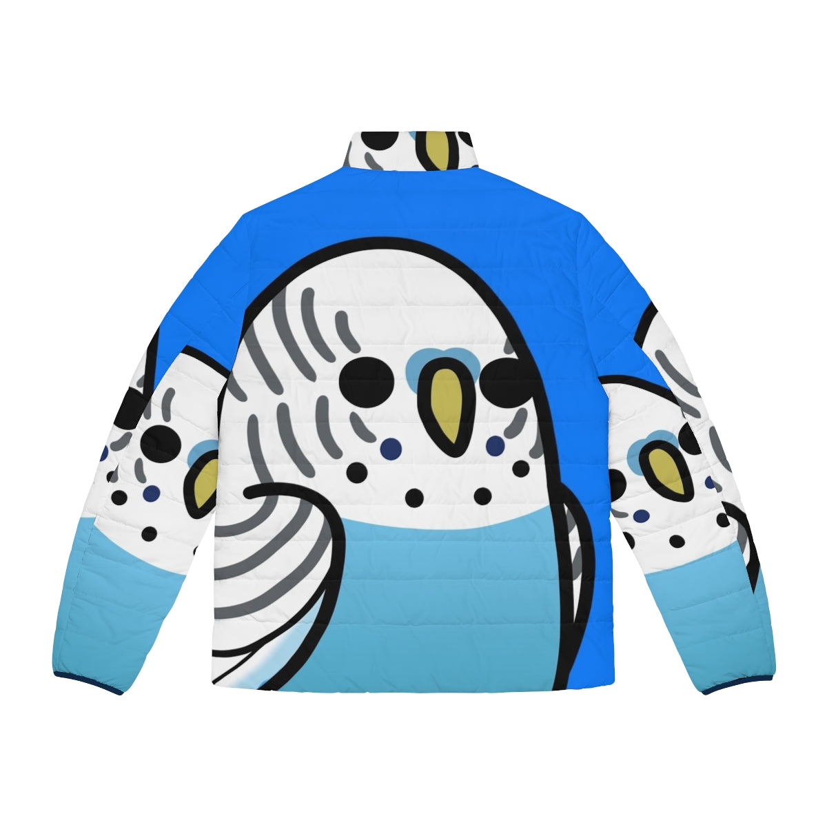 Blue budgie puffer jacket with birds pattern - Back