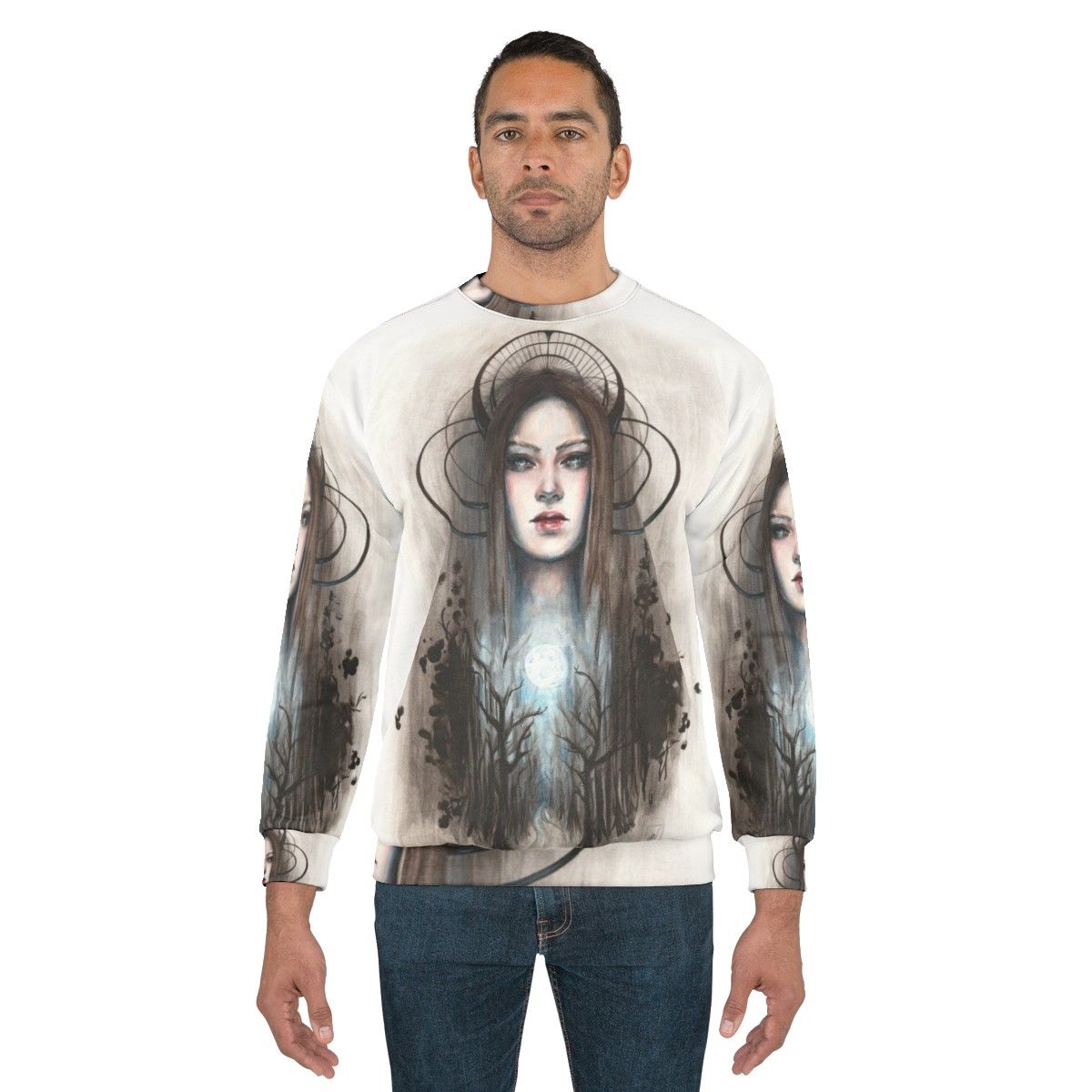 Artemis Acrylic and Ink Painting Sweatshirt featuring Greek Mythology Goddess Huntress - men