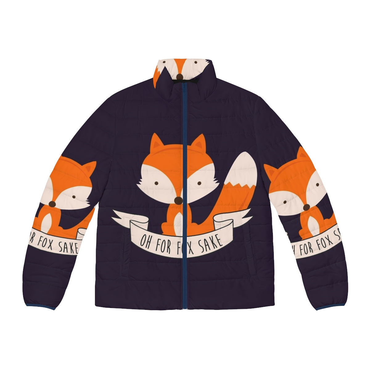 Colorful "Oh For Fox Sake" puffer jacket with cute fox design