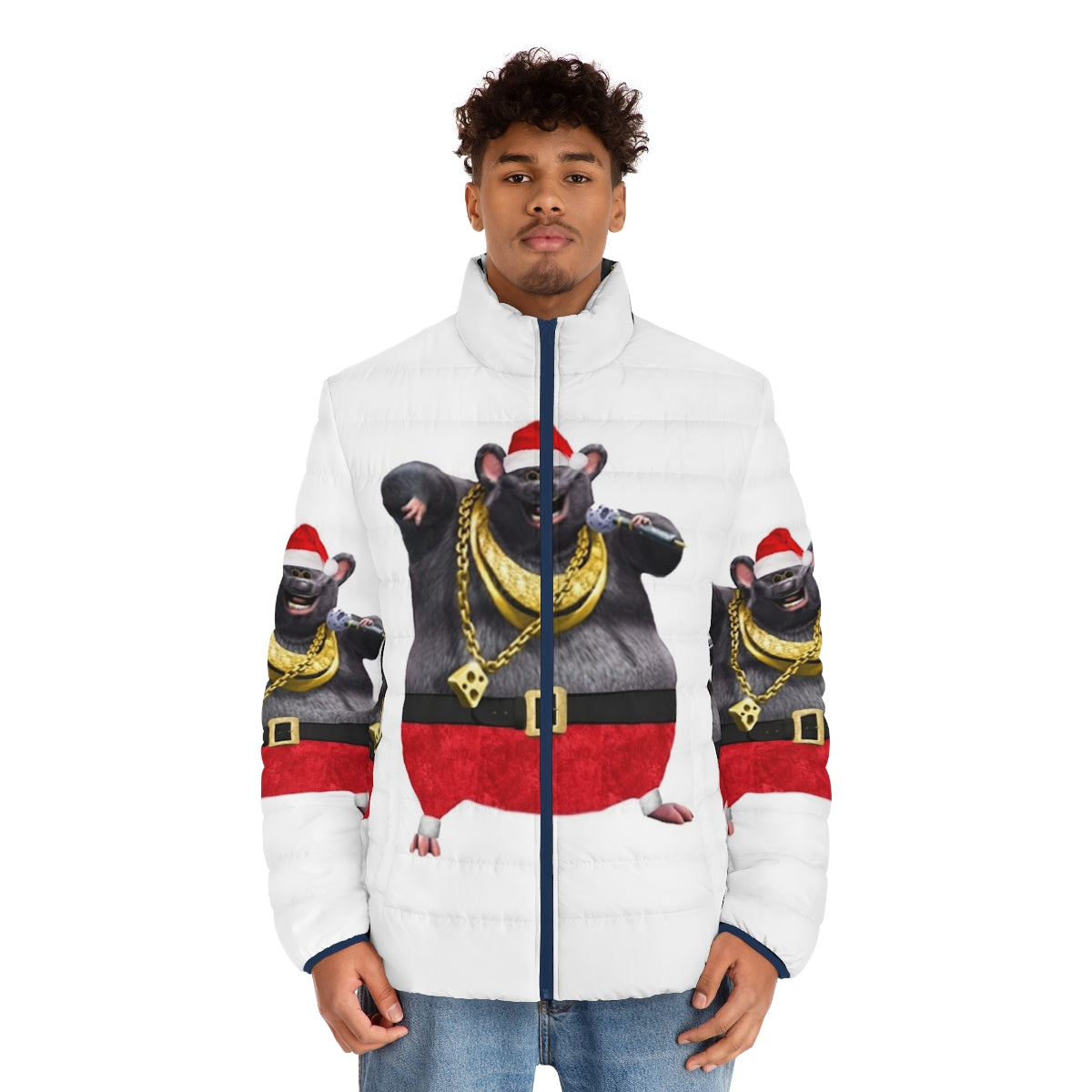 Biggie Cheese Ugly Christmas Puffer Jacket - men front