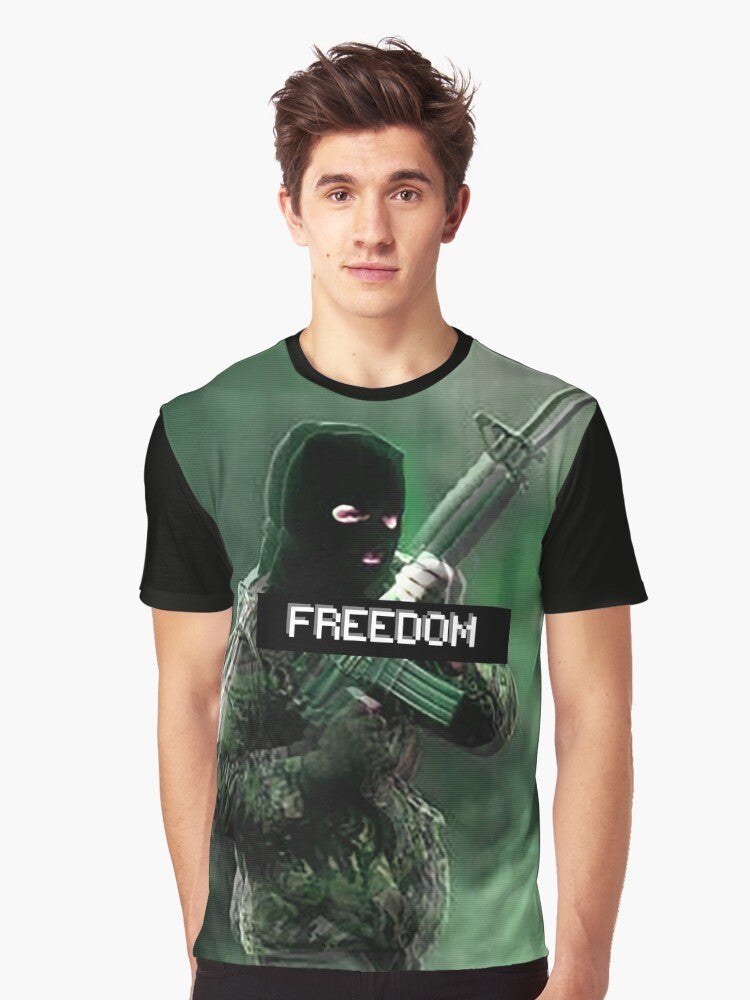 FREEDOM Graphic T-Shirt featuring Irish revolutionary symbols and slogans - Men