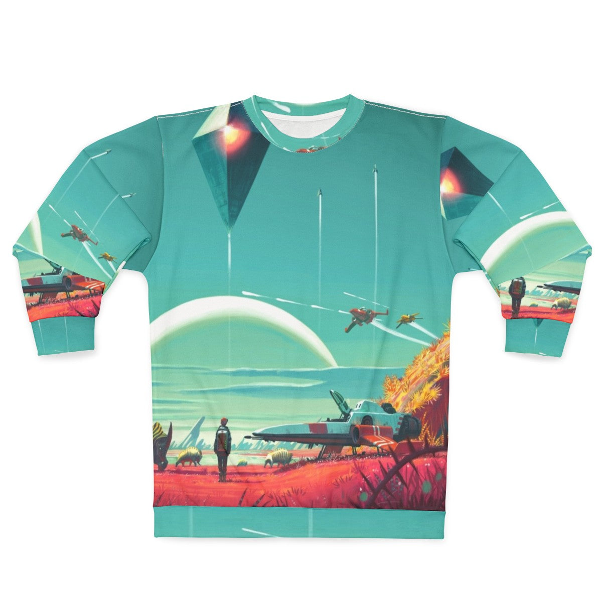 No Man's Sky Horizon Sweatshirt featuring space exploration and gaming graphics