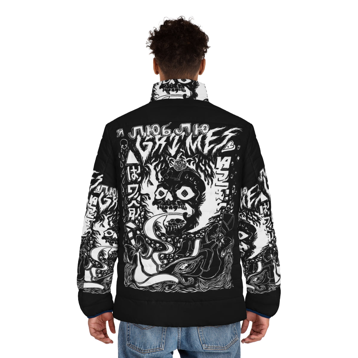 Grimes Visions Occult Puffer Jacket featuring dark and moody aesthetic - men back