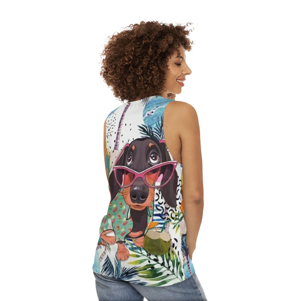 Dachshund dog pop art design on unisex tank top - women back