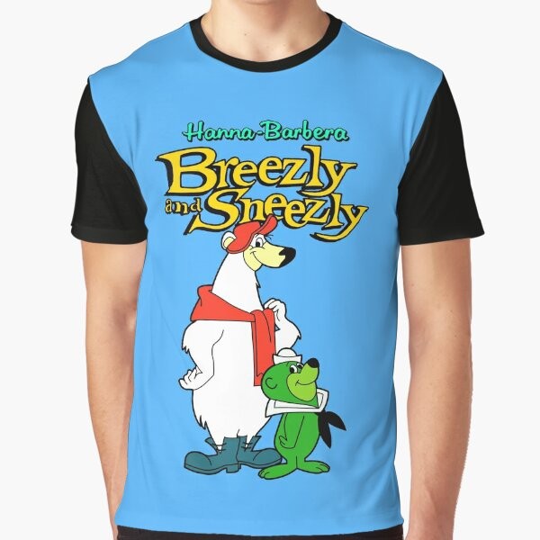 Breezly and Sneezly cartoon characters on a graphic t-shirt design