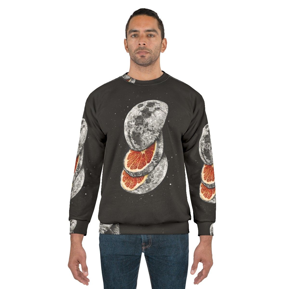 Lunar Fruit Sweatshirt with Full Moon and Space Design - men