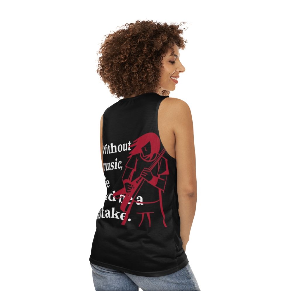 Unisex Tank Top with "Without Music, Life Would Be a Mistake" Quote - women back