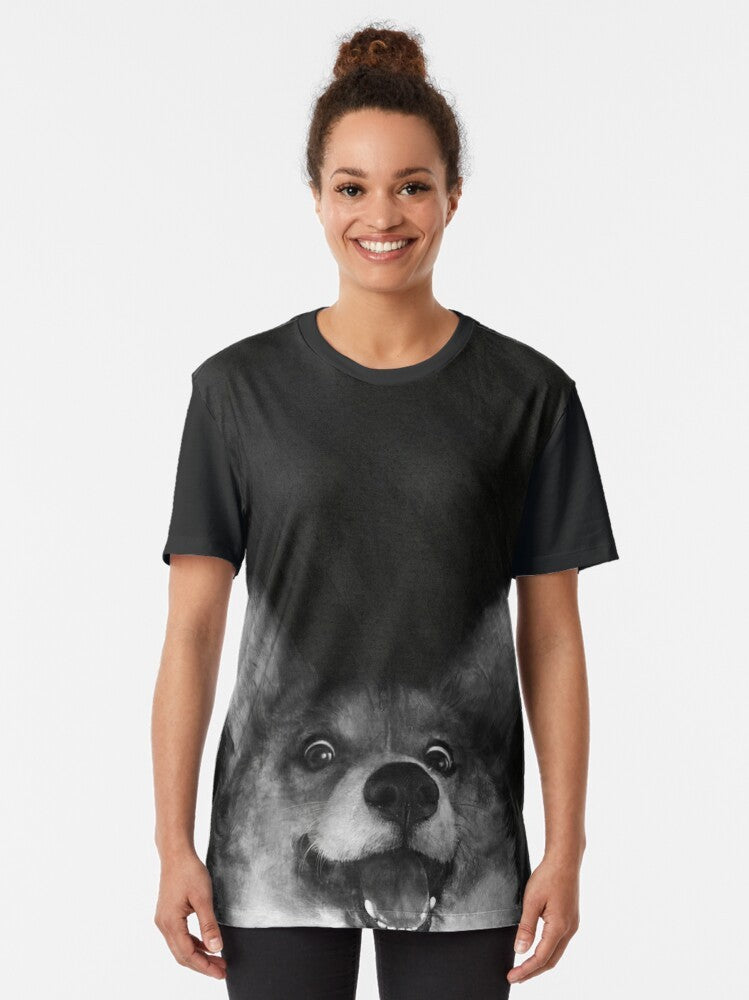 Adorable black and white corgi wearing a sausage fox graphic design - Women