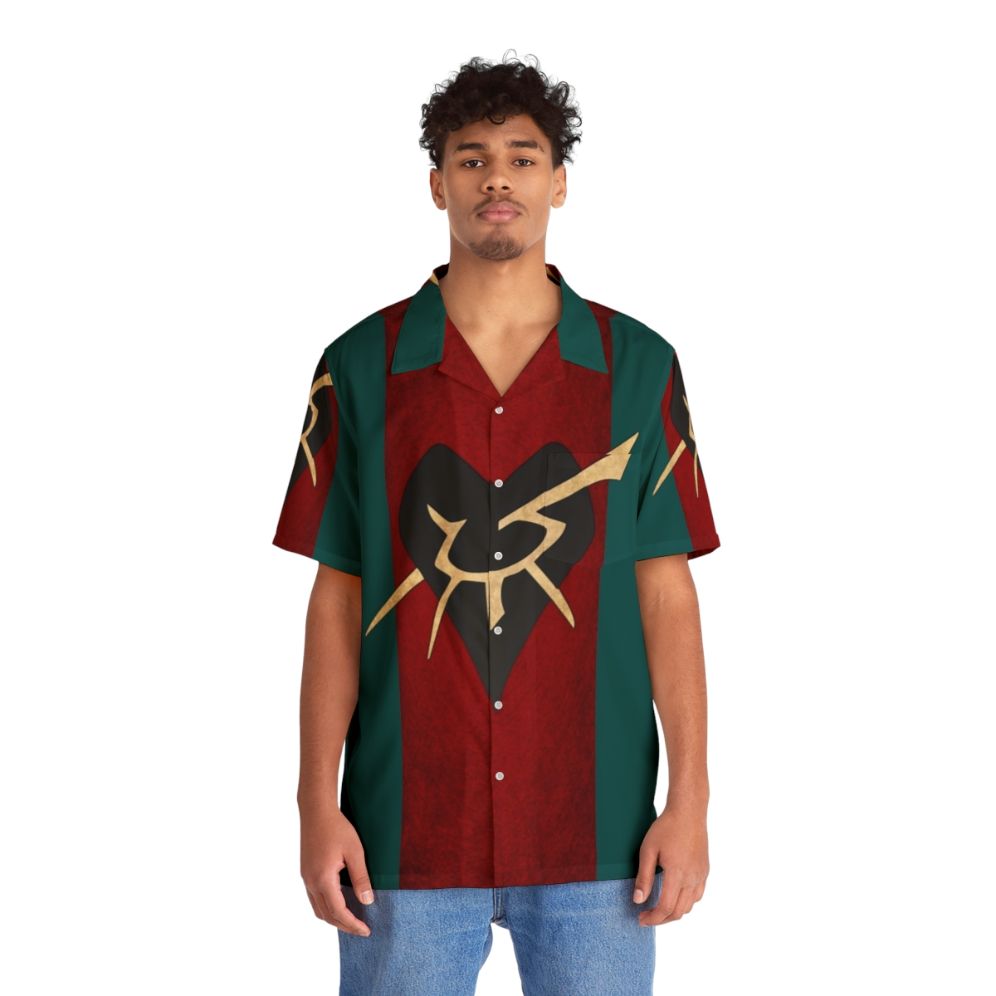 Dark Eldar Kabal of the Black Heart Hawaiian Shirt with Eldar Runes and Symbols - People Front