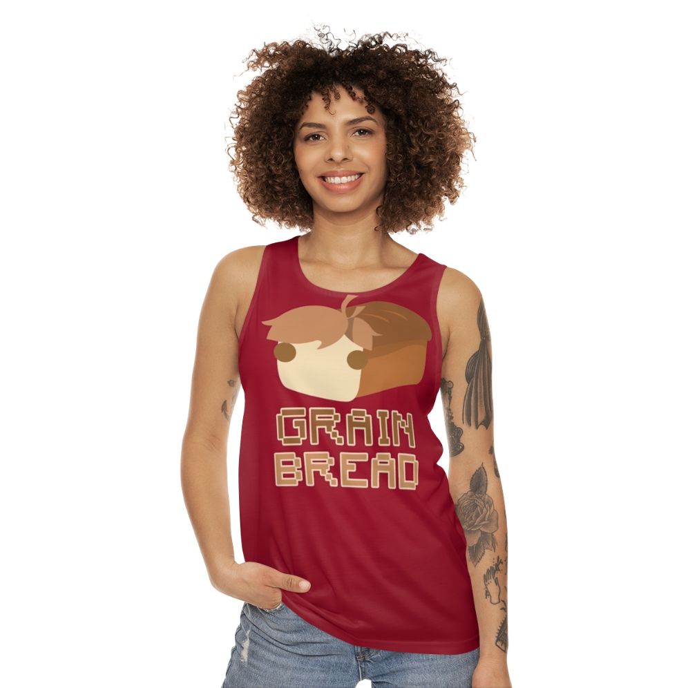 Unisex grain bread tank top with hermitcraft design - women