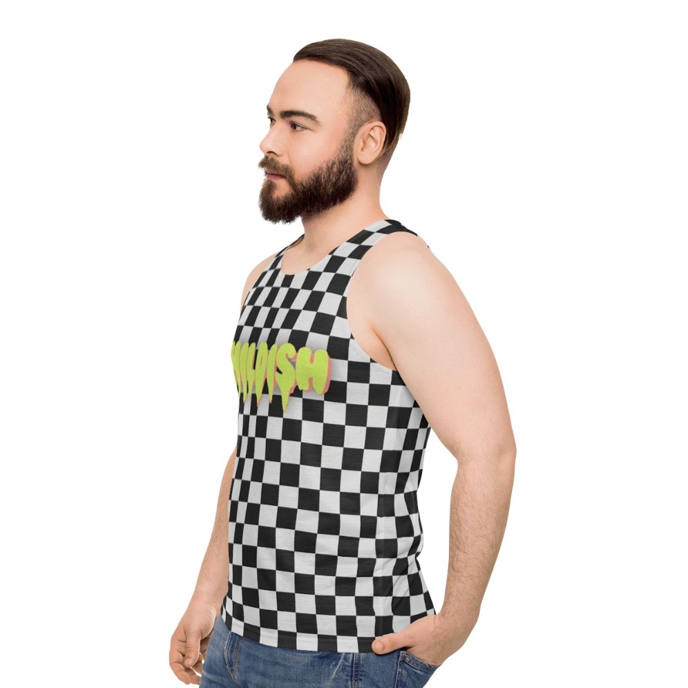 Unisex tank top with Tgfbro Childish B&W graphic design - men side