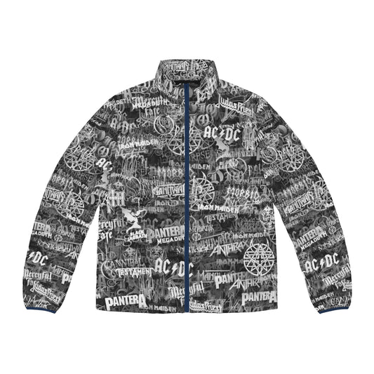 Heavy metal puffer jacket with band logo and graphic design