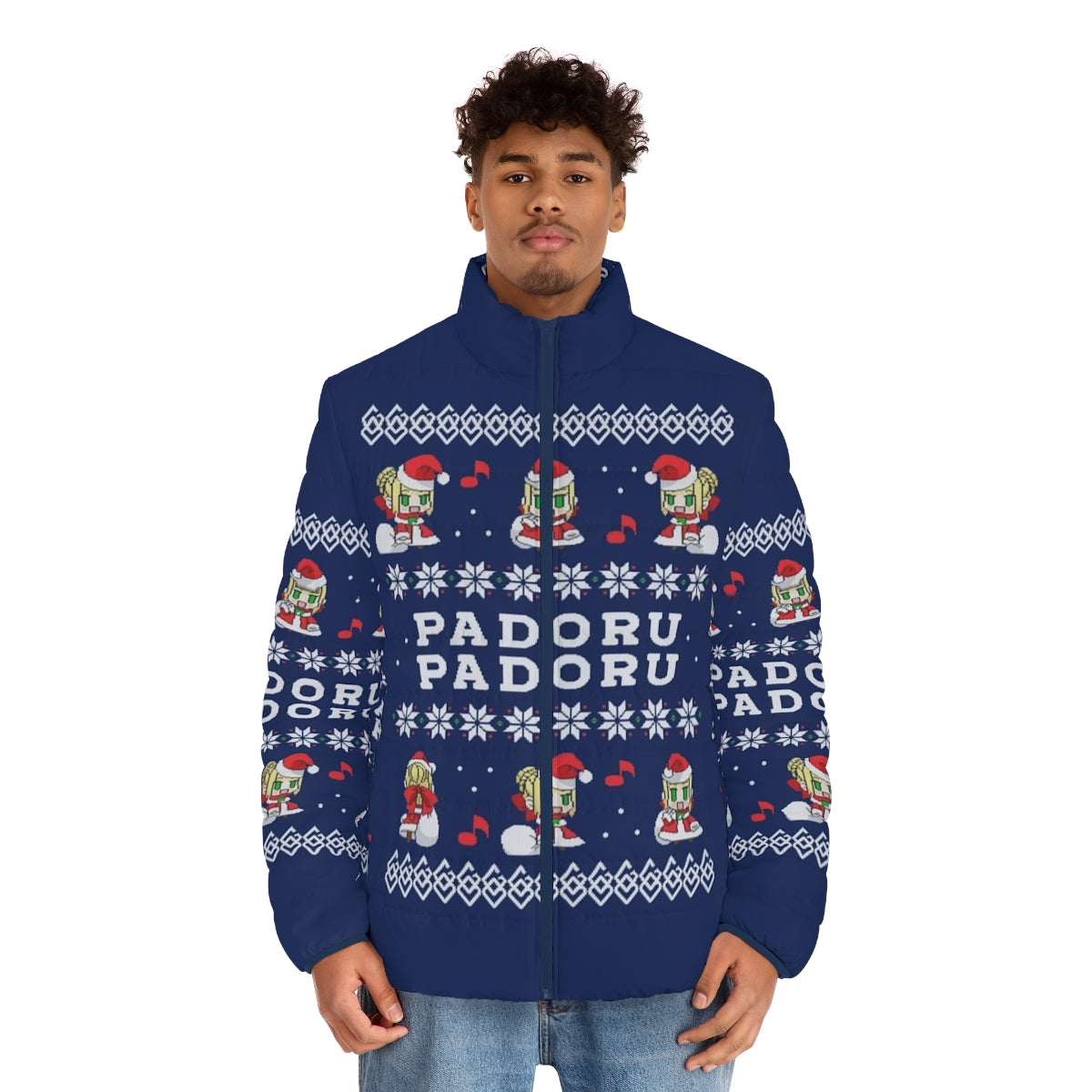 Padoru Padoru Puffer Jacket - Anime-inspired winter wear with Fate Grand Order characters - men front