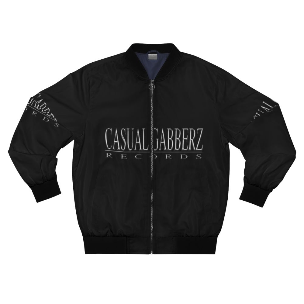 Casual rave-inspired bomber jacket with Gabberz Records logo