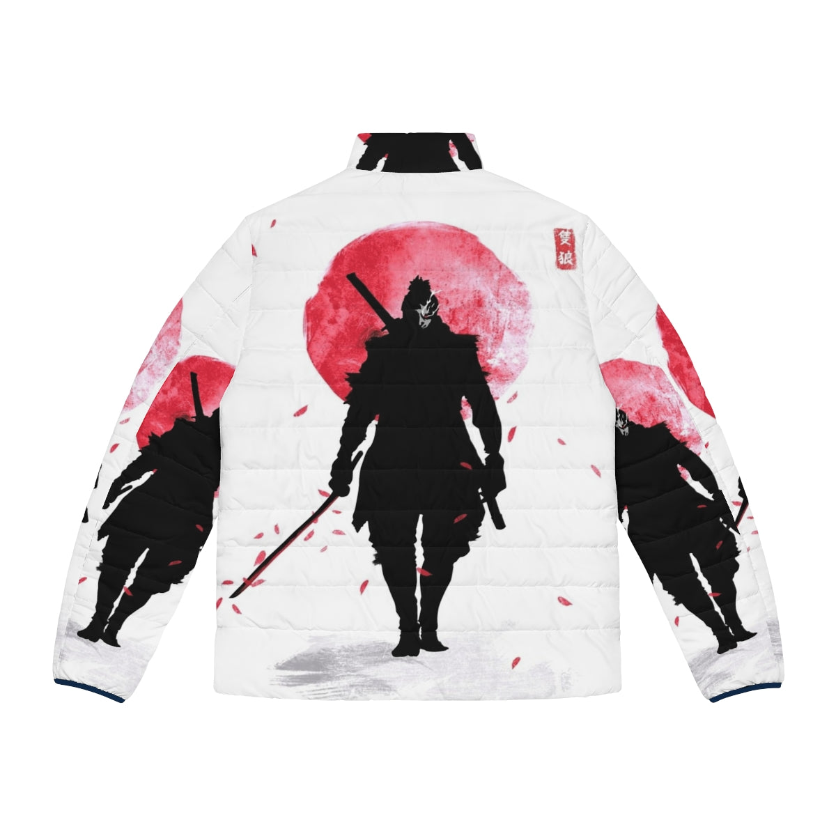 One-Armed Wolf Puffer Jacket with Sekiro and Dark Souls inspired design - Back