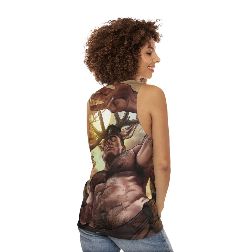 Unisex Shaman Tank Top with Fantasy Art Design - women back