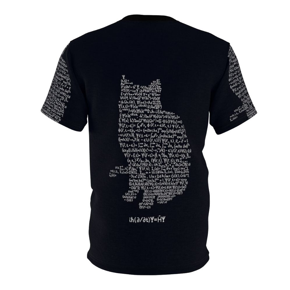 A high-quality t-shirt featuring a design of Schrodinger's cat, a famous thought experiment in quantum physics. - Back