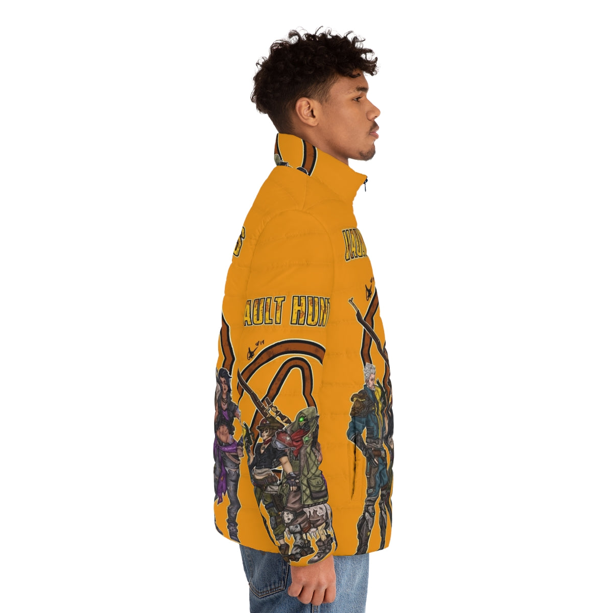 Borderlands 3 Vault Hunters Puffer Jacket featuring the iconic Borderlands characters - men side right