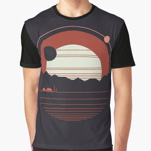 Solitude graphic t-shirt with minimalist space and landscape design