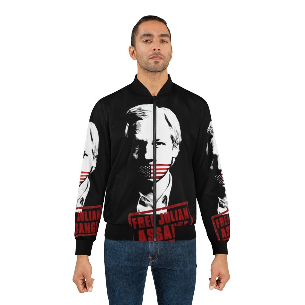 Free Julian Assange Political Bomber Jacket with Wikileaks and Truth Graphics - Lifestyle