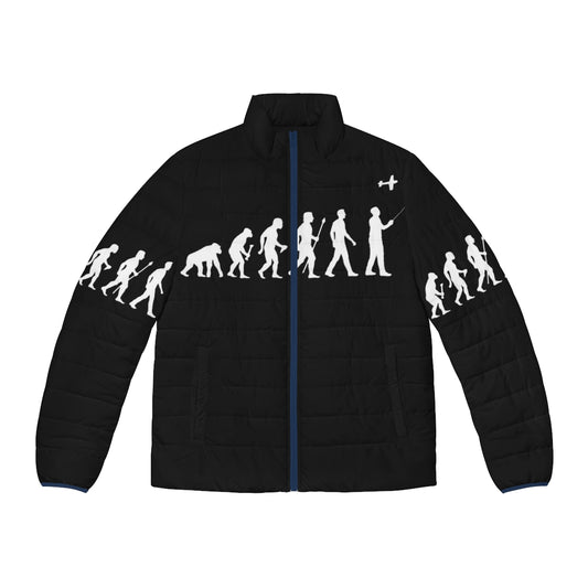 Rock climber evolution graphic on a puffer jacket