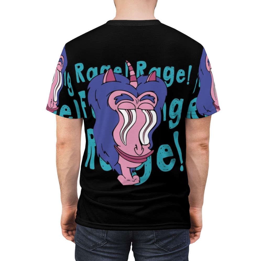 Humorous t-shirt design featuring the Big Mouth hormone monster character from the popular Netflix animated comedy series - men back