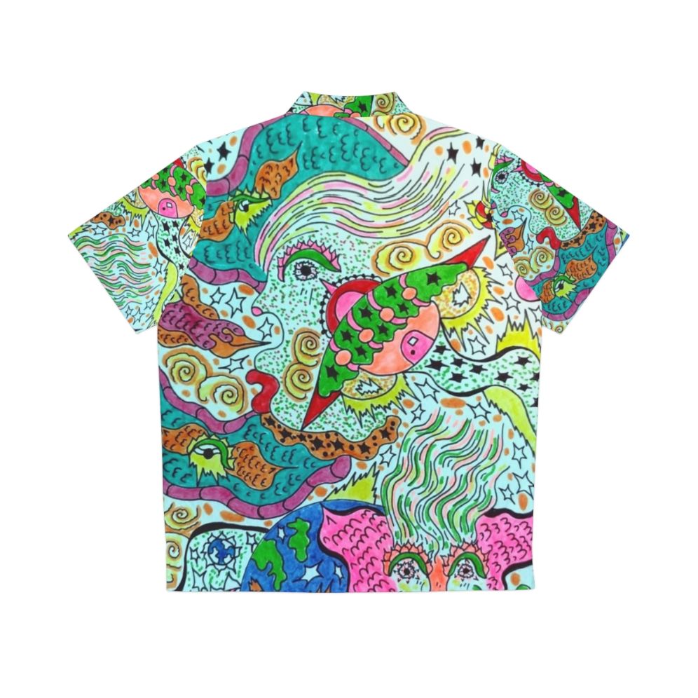 Vibrant cosmic Hawaiian shirt with angelic visionary design - Back