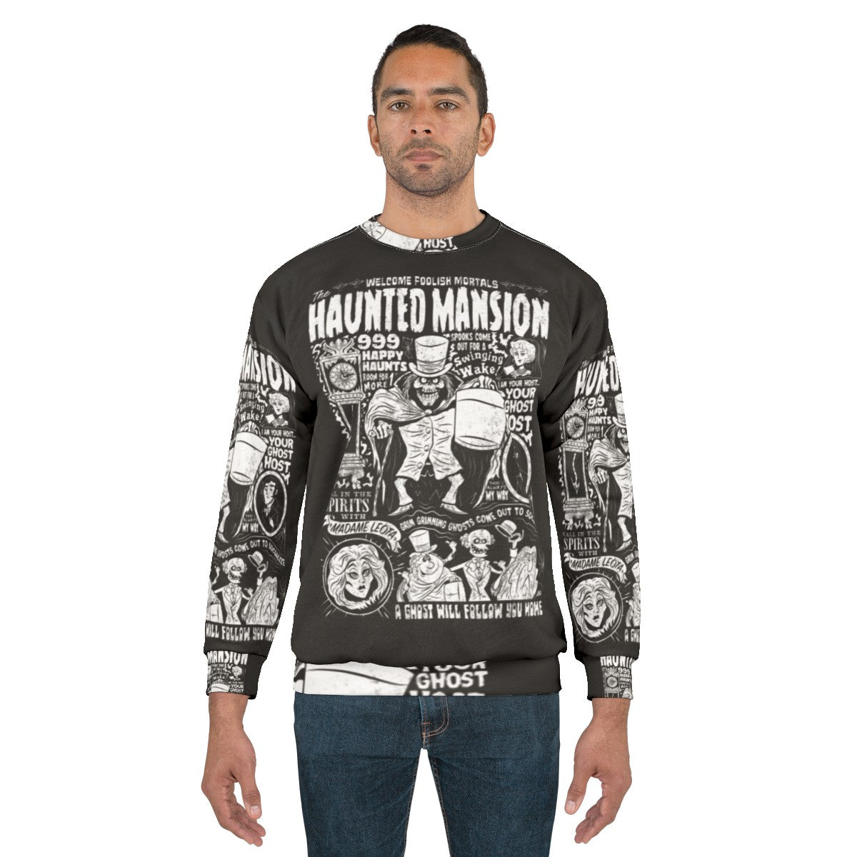 Spooky haunted mansion sweatshirt with horror theme - men