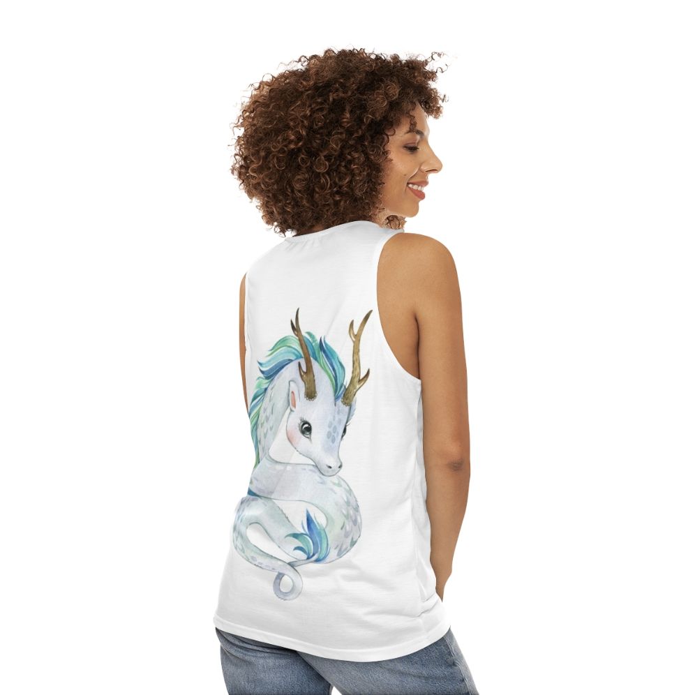 Unisex tank top featuring a mythical dragon design - women back