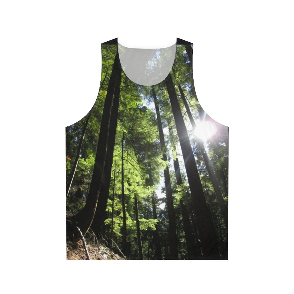 Sunlit fir tree unisex tank top