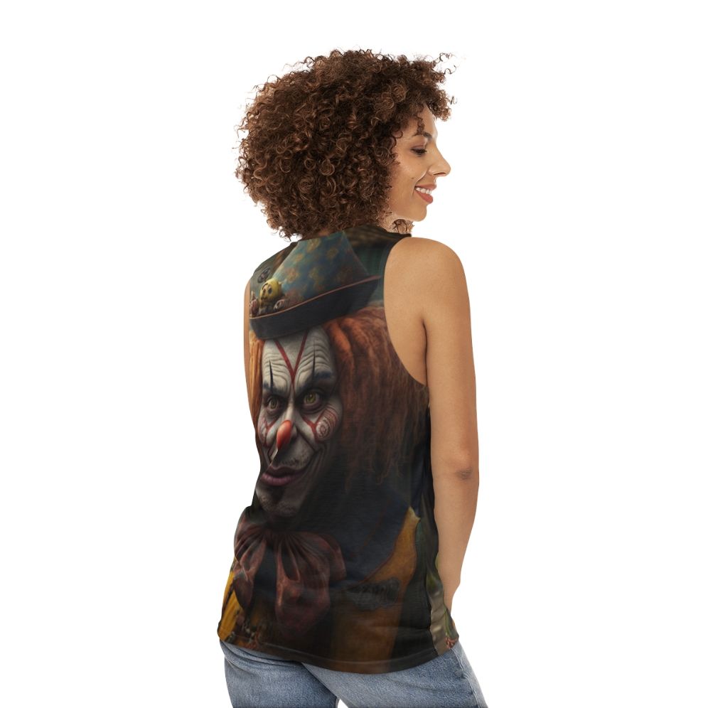 Unisex clown tank top with clown characters - women back