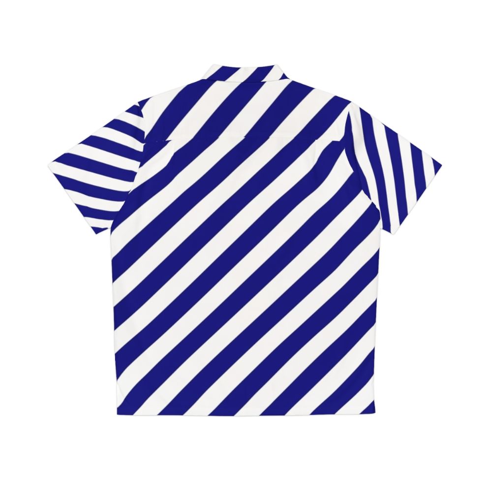 Blue and White Diagonal Stripe Hawaiian Shirt - Back