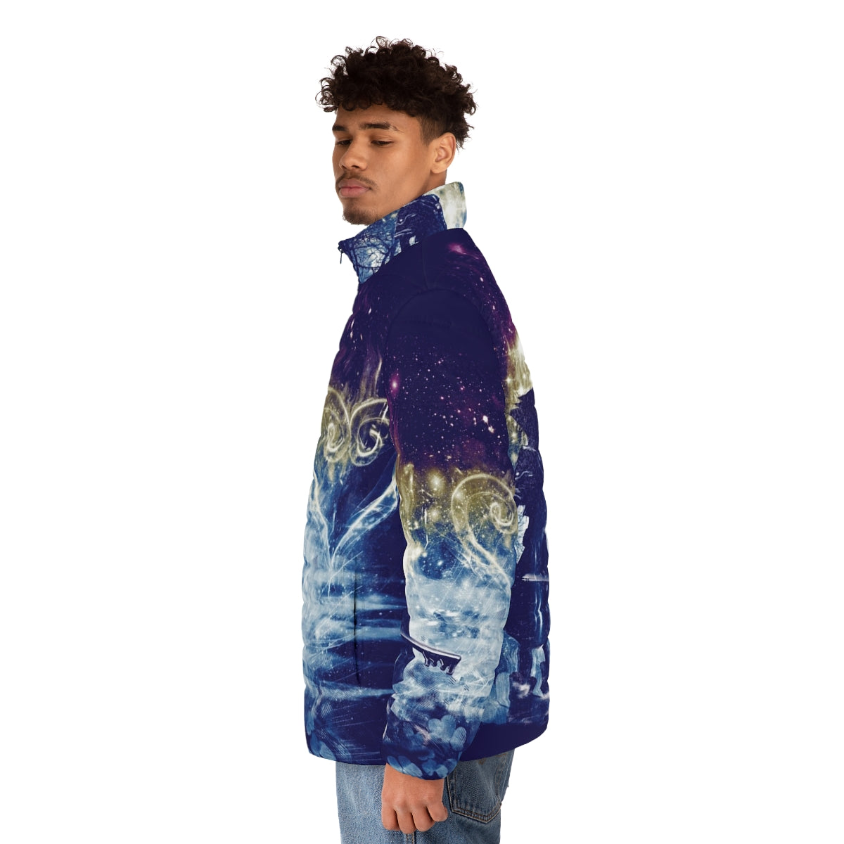 A Path To The Heart Puffer Jacket featuring a kingdom hearts-inspired design - men side left