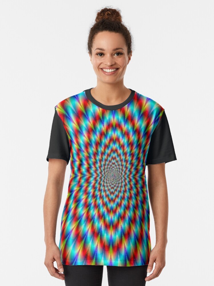 Psychedelic optical illusion rainbow pattern graphic t-shirt - Women