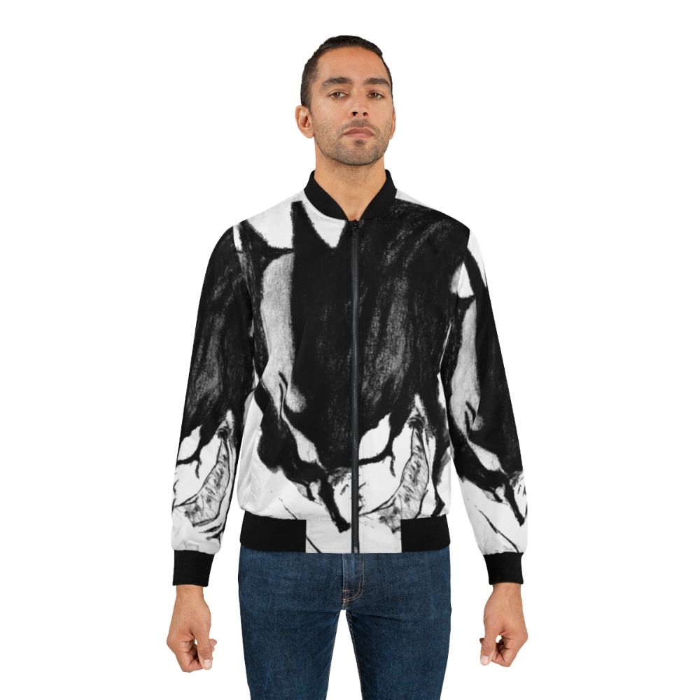 Devilman Crybaby inspired black and white bomber jacket with anime and superhero design elements - Lifestyle